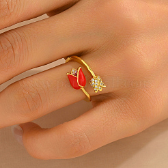 Adjustable Brass Micro Pave Cubic Zirconia Cuff Open Rings for Women&nbsp;XI0611