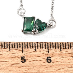 Brass Pave Cubic Zirconia Rectangle and Heart Pendant Cable Chain Necklaces&nbsp;LS-KK-CBAB173-04P-09
