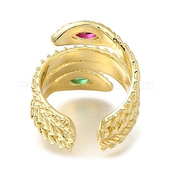Rack Plating Brass Micro Pave Cubic Zirconia Open Cuff Rings for Women&nbsp;RJEW-M022-01G-01
