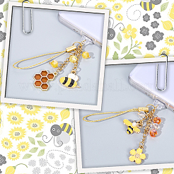 6Pcs 3 Styles Bees Alloy Enamel & Glass Mobile Straps&nbsp;HJEW-SC0001-94