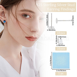 10Pcs 925 Sterling Silver Round Flat Pad Stud Earring Findings&nbsp;DIY-BBC0001-80