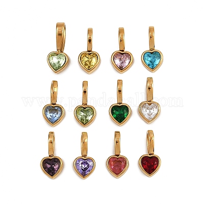 Wholesale 12Pcs 304 Stainless Steel with Cubic Zirconia Charms