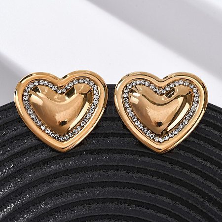 国内で当店のみ SCHWARZGOLD - Plaid Studded Split Heart Wholesale 304 Stainless Steel Rhinestone Stud Earrings