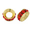 Brass Rhinestone Spacer Beads, Grade A, Rondelle, Golden Metal Color, Light Siam, 9x4mm, Hole: 4mm