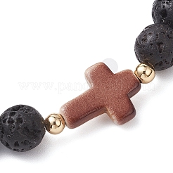 Natural Lava Rock & Synthetic Turquoise Beads Stretch Bracelets for Men Women&nbsp;BJEW-JB12226-01