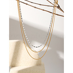 Duo Tone 304 Stainless Steel 3 Layer Chain Necklaces for Women&nbsp;WG941EA-01