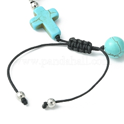 Synthetic Turquoise Round & Cross Braided Bead Bracelets&nbsp;BJEW-TA00321-02
