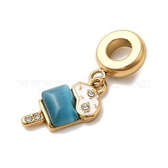 304 Stainless Steel Enamel & Cat Eye European Dangle Charms&nbsp;STAS-D153-22B-G