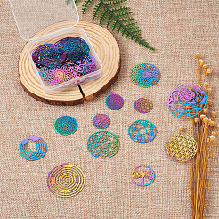 48Pcs 12 Style 201 Stainless Steel Filigree Pendants&nbsp;STAS-FW0001-15