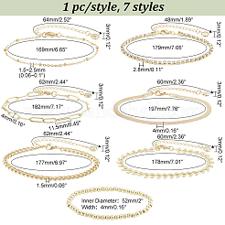 7Pcs 7 Style Brass Flat Snake & Satellite & Leaf Link Chain Anklets Set&nbsp;AJEW-PH0011-03