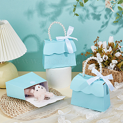 Foldable Paper Wedding Candy Totes with White Imitation Pearl Round Beaded Handle and Ribbon&nbsp;CON-WH0123-16