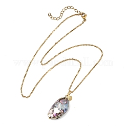Ocean Natural Paua Shell Oval Pendant 304 Stainless Steel Cable Chain Necklaces for Women&nbsp;NJEW-JN06188