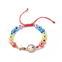 Evil Eye Resin Bead & Eye/Hamsa Hand/Flat Round Alloy Rhinestone Braided Beaded Bracelets for Girl Women&nbsp;BJEW-JB08742