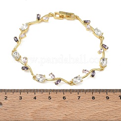 Brass Glass Flower Link Chain Bracelets&nbsp;KK-CBA7DFA-01G-05