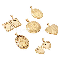 6 Pcs 6 Styles 316 Stainless Steel Locket Pendants&nbsp;STAS-TA0003-40