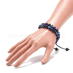 Natural Blue Tiger Eye(Dyed & Heated) & Eyeless Obsidian & Resin Evil Eye Braided Bead Bracelet&nbsp;BJEW-JB08840-04