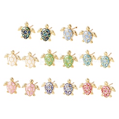 Brass Enamel Tortoise Stud Earrings&nbsp;EJEW-I322-18G