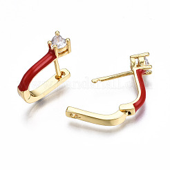 Brass Micro Pave Clear Cubic Zirconia Huggie Hoop Earrings&nbsp;EJEW-T014-31G-NF