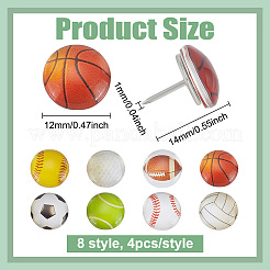 32Pcs 8 Styles Sports Theme Glass with Iron Drawing Pins&nbsp;AJEW-PH01659