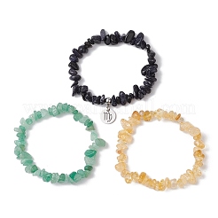 3Pcs 3 Styles Natural Citrine & Green Aventurine & Synthetic Blue Goldstone Chips Stretch Bracelets Sets&nbsp;BJEW-JB11076-08