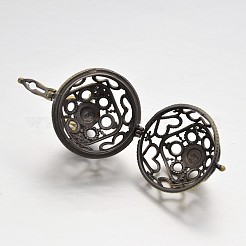 Round with Heart Brass Hollow Cage Pendants&nbsp;KK-P026-08AB-NR