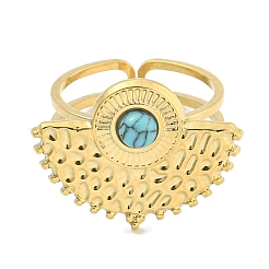 Ion Plating(IP) 304 Stainless Steel Synthetic Turquoise Cuff Rings&nbsp;G-Z056-02G-04
