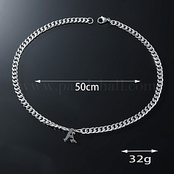 304 Stainless Steel Initial Pendant Cuban Link Chain Necklaces&nbsp;FS-WGB15F2-01