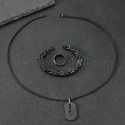 304 Stainless Steel Chain Bracelets & Rectangle Pendant Necklaces & Rings for Men&nbsp;FS-WGDB989-01