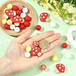 40Pcs 5 Styles Mushroom & Round Food Grade Eco-Friendly Silicone Focal Beads&nbsp;SIL-YW0002-53