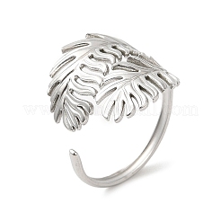 Non-Tarnish 304 Stainless Steel Leaf Open Cuff Ring for Women&nbsp;RJEW-M149-23P