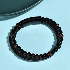 Natural Tiger Eye & Glass Round Beaded Bracelets&nbsp;BJEW-G732-02B
