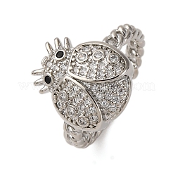 Brass Micro Pave Cubic Zirconia Adjustable Open Cuff Rings for Women&nbsp;RJEW-A072-01A-P