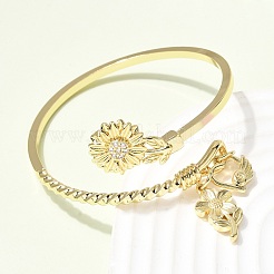 Brass Micro Pave Clear Cubic Zirconia Cuff Bangles&nbsp;BJEW-F526-02G