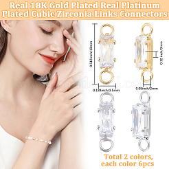 12Pcs 2 Colors Brass Clear Cubic Zirconia Links Connectors&nbsp;ZIRC-BBC0003-38