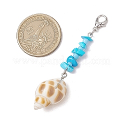 7Pcs 7 Styles Synthetic Turquoise Chip Beads and Natural Spiral Shell Pendant Decorations&nbsp;HJEW-JM02914