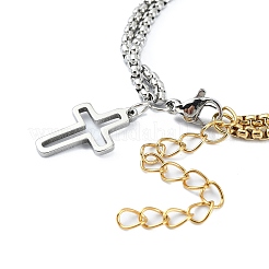 304 Stainless Steel Hollow Cross Charm Bracelet with Double Layer Box Chains&nbsp;BJEW-A002-01