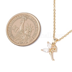 Fairy Brass Pave Clear Cubic Zirconia Pendant 304 Stainless Steel Cable Chain Necklaces for Women&nbsp;NJEW-JN05600