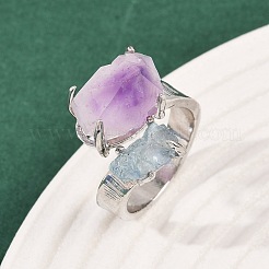 Nuggets Natural Amethyst & Aquamarine Open Cuff Rings&nbsp;RJEW-K286-12P-02