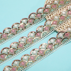 4.8~5 Yards Sparkle Polyester Lace Trim Ribbon with Plastic Paillettes&nbsp;OCOR-CY0001-14B