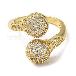 Rack Plating Brass Cubic Zirconia Open Cuff Rings&nbsp;RJEW-K249-15G