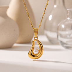 304 Stainless Steel Imitation Pearl Teardrop Pendant Necklaces for Women&nbsp;WG37FBA-01