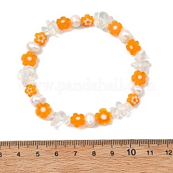 Handmade Millefiori Glass & Opalite & Natural Cultured Freshwater Pearl Beaded Stretch Bracelets for Women&nbsp;BJEW-JB13945