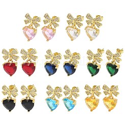 Brass Micro Pave Cubic Zirconia Stud Dangle Earrings for Women&nbsp;KK-CBA760A-05G