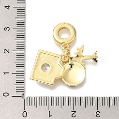 Brass Cubic Zirconia Travel European Dangle Charms&nbsp;KK-R002-20G-03