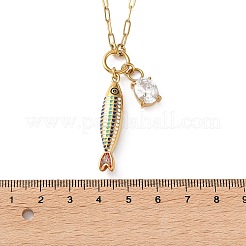 Ocean 304 Stainless Steel Enamel Fish Pendant Paperclip Chain Necklaces with Clear Cubic Zirconia&nbsp;SA-CBAD22F-07G-B