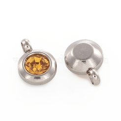Trendy Original Color 304 Stainless Steel Faceted Grade A Rhinestone Flat Round Charms Pendants&nbsp;RB-N030-01J