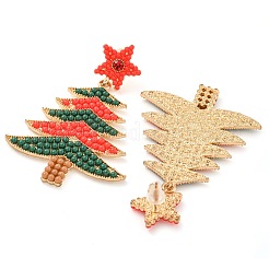 Christmas Tree Alloy & Acrylic Beaded Dangle Stud Earrings for Women&nbsp;EJEW-G406-01G-02