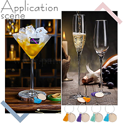 24Pcs 8 Colors Flat Round Wood & Tassel Dangle Wine Glass Charms&nbsp;AJEW-BC0003-13