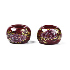 Flower Printed Opaque Acrylic Rondelle Beads&nbsp;SACR-S305-27-F03