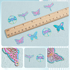40Pcs 4 Style Ion Plating(IP) 201 Stainless Steel Filigree Pendants&nbsp;STAS-HY0001-34